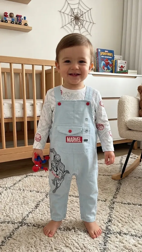 [LELE ' 00006] CONJUNTO DOS PIEZAS OVEROL AZUL SPIDER-MAN (3-6 meses)