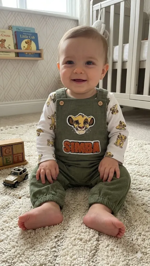 [LELE ' 00013] CONJUNTO DOS PIEZAS OVEROL VERDE ESTAMAPADO SIMBA (3-6 meses)