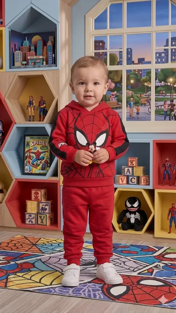 [lele ' 00249] SUDADERA DOS PIEZAS, ROJA  HOMBRE ARAÑA