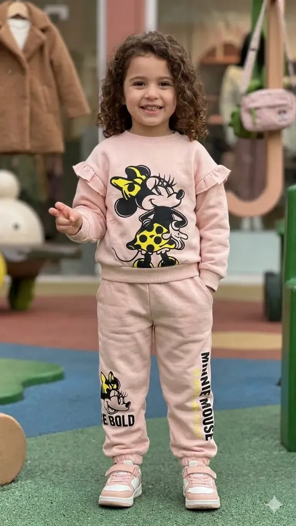[LELE ' 00068] SUDADERA DOS PIEZAS BEIGE , ESTAMAPADO MINNI (2 años)