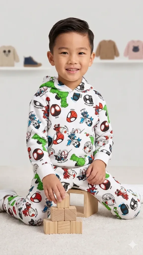[LELE ' 00073] SUDADERA DOS PIEZAS BLANCA ESTAMPADOS SUPERHEROES (2 años)