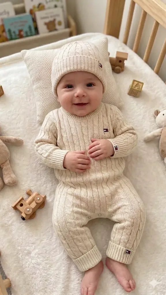[LELE ' 00117] ENTERIZO BEIG CON GORRO DE HILO