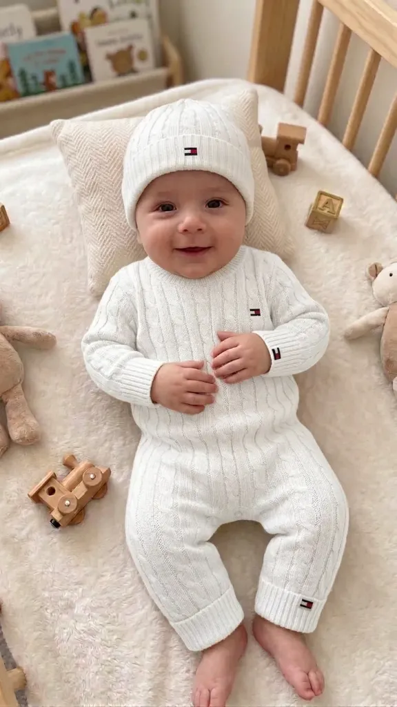 [LELE ' 00118] ENTERIZO BLANCO CON GORRO DE HILO