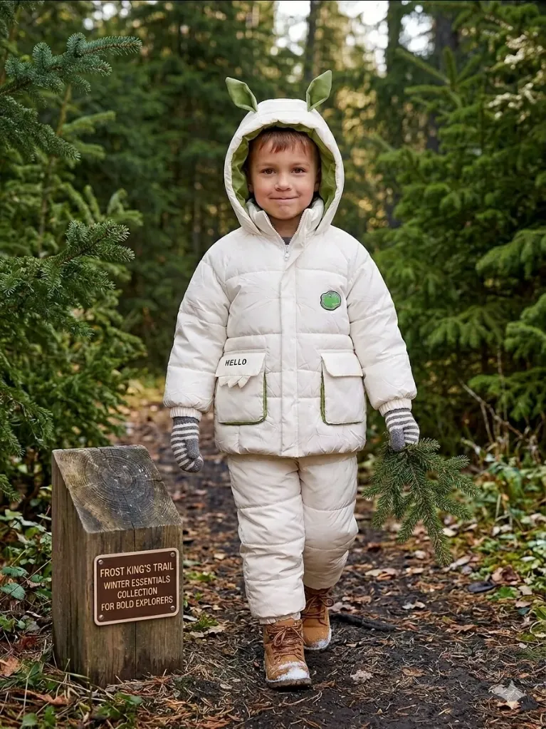 [LELE ' 00126] CHAQUETA NIÑO BLANCA, CON DINOSAURIO QUE ALUMBRA, CAPOTA (4 años)
