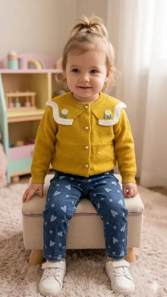 SACO NIÑA MOSTAZA CON FLOR (2 años)