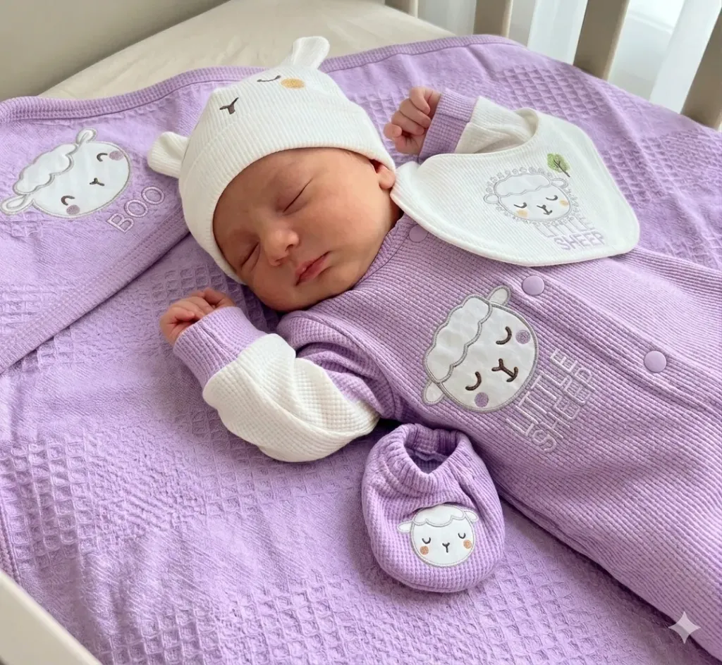 [LELE ' 00180] PRIMERA MUDA NIÑA, COLOR MORADO EN CAJA, ESTILO OVEJA