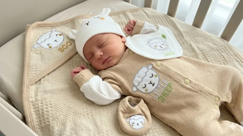[LELE ' 00179] PRIMERA MUDA NIÑO, COLOR BEIGE EN CAJA, ESTILO OVEJA