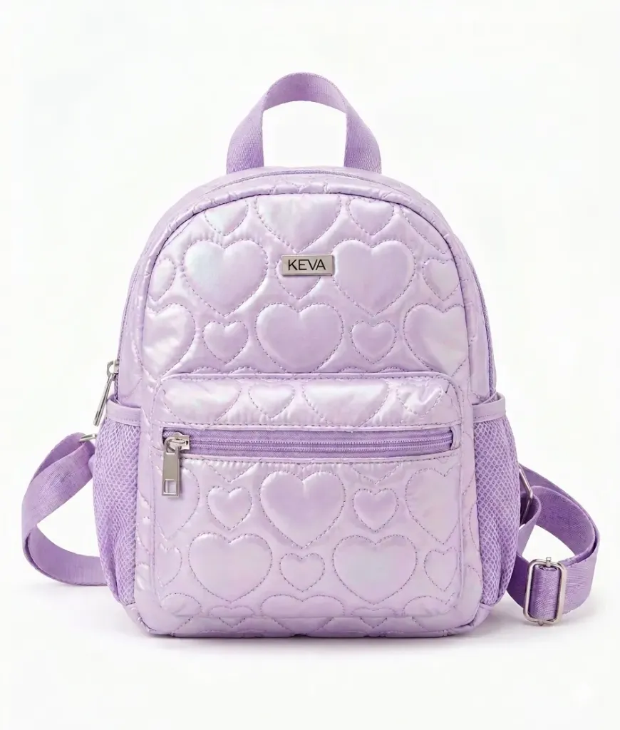 [LELE ' 00212] MALETA NIÑA COLOR MORADO TRASLUCIDO, CON CORAZONES,