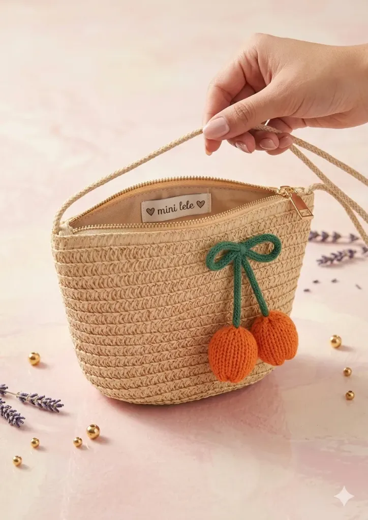[LELE ' 00204] BOLSO PEQUEÑO ÑUTE COLOR BEIG Y ROSADO CON FLOR
